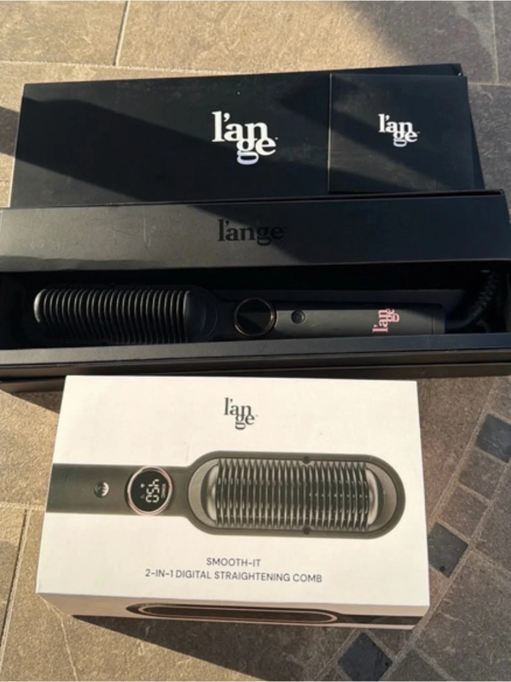 Lange Smooth-It 2-in-1 Digital Straightening Comb — Black with Rose Gold Accents